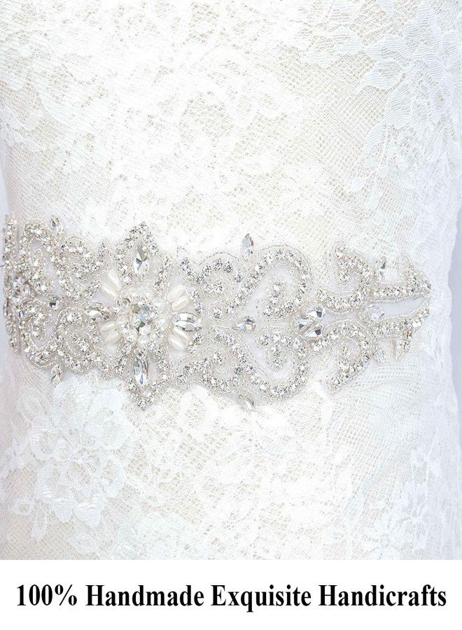 Pardecor Rhinestone Belt Bridal Crystal Pearl Wedding Sash Bead Trim Women Gowns Sash (204 Silver) - Image 2